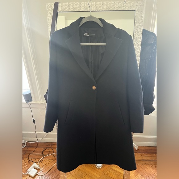 Zara Dark Navy Single Breasted Wool (80%) Coat M - Picture 4 of 4